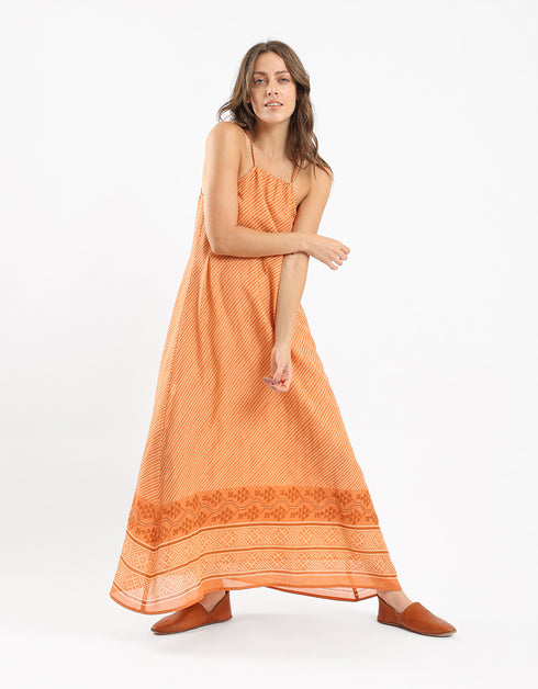Printed voile long dress with a halter neckline